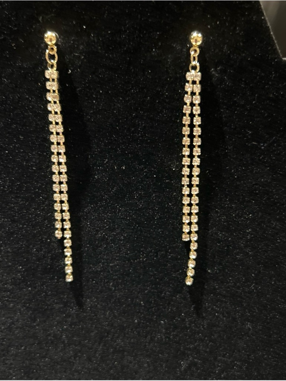 Elegant Gold-Tone Rhinestone Drop Earrings - Dainty Sparkle